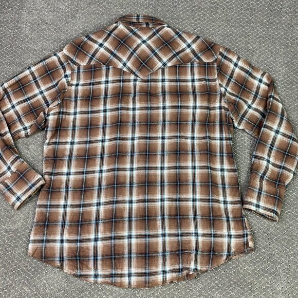Vintage Wrangler Pearl Snap Flannel Shirt Men's XL Brown Check Plaid Wester - Picture 4 of 11